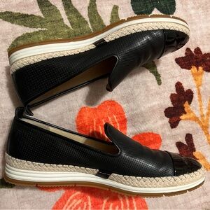 Like NEW Paul Green Black Leather Slip-On Espadrilles